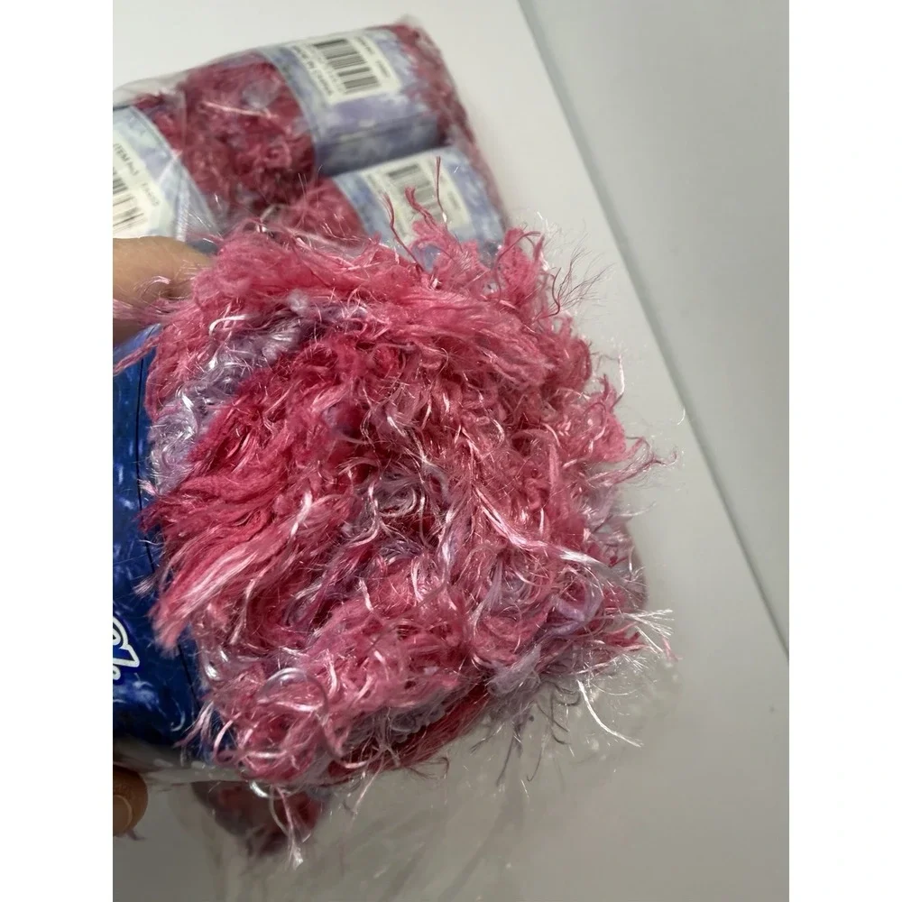 Knitting Yarn 100% Polyester Micro-fiber Pink Purple Eyelash Fuzzy Yarn Lot 10